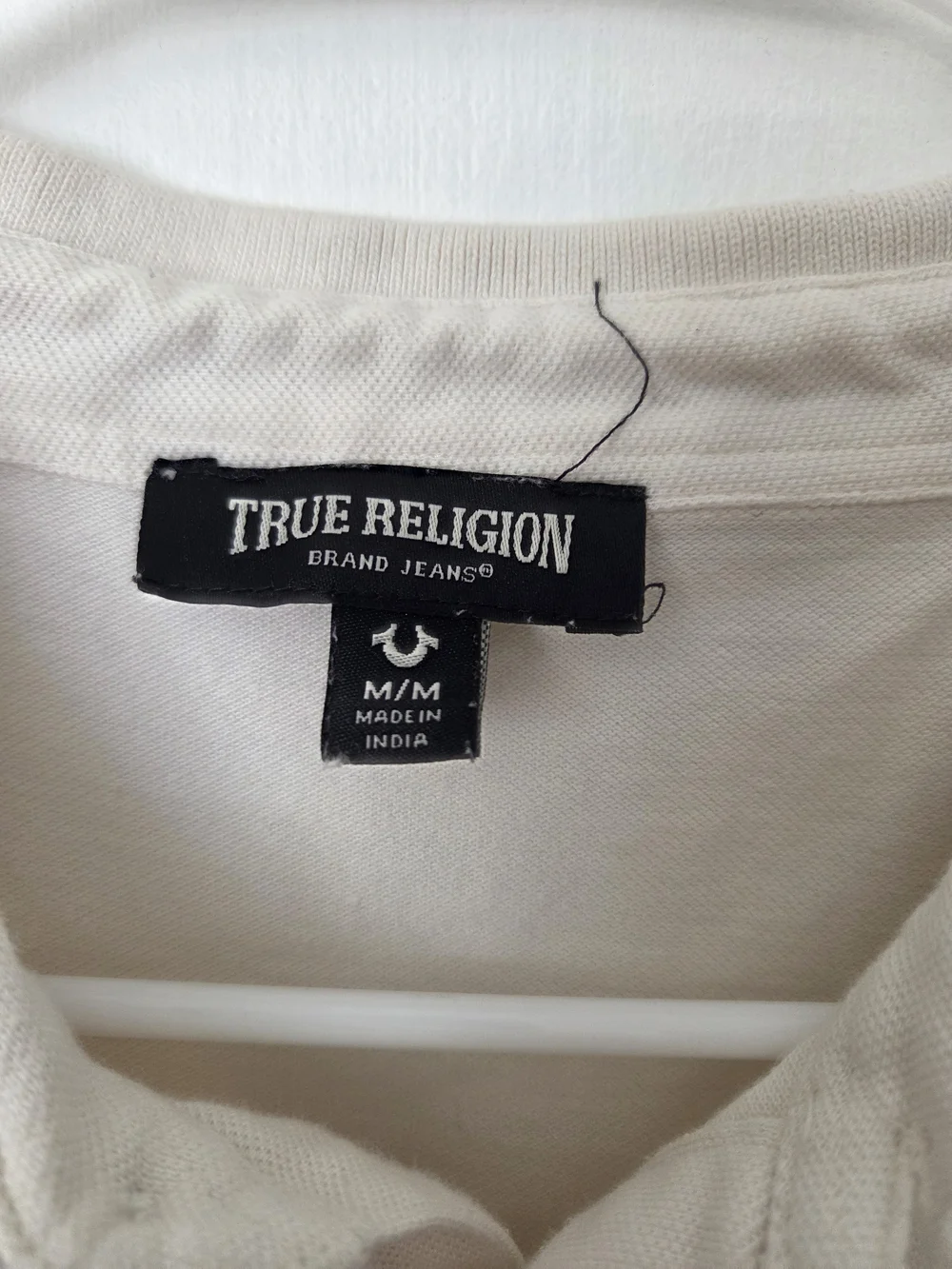True Religion Men's Cream Long-Sleeve Polo Medium